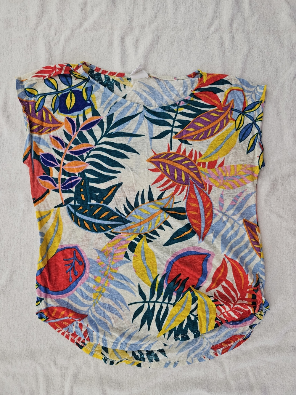 C&C California 100% Linen Tropical Floral Palm Print Top Size Small